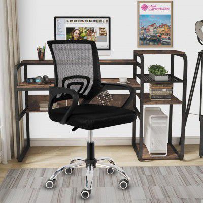 Casa Copenhagen Mesh Mid Back Office/Study/Computer/Revolving/Desk Chair - Jet Black & Black Handle