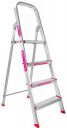 Casa Copenhagen, RC Strong : Ultra-Stable 4-Step Foldable Aluminium Ladder 130 cm (4.25 ft.) with 5-Year Warranty,Top Platform Size 10 inch X 10 inch & Step Size 14,15,16 Inches : Silver & Pink...