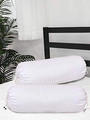 CASA-NEST 220 TC Satin Striped Bolster Covers, Set of 2 (White, Standard Size)