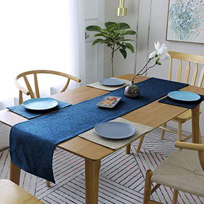 CASA-NEST Jute Table Runner with Backing Heat Resistant Dining Table Runner for Dining Table Wedding Party, 12 x 60 inches(Navy Blue)