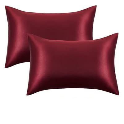 CASA-NEST Satin Silk Pillow Cover 2 Piece|Silk Pillow Covers with Envelope Closure end Design|Silk Pillow Cases 30X18 INCH (MAROON)
