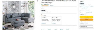 Casacomfort Breyna 6 Seater RHS Fabric L Shape Sofa Set (Grey)