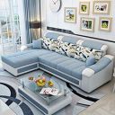 Casacomfort Impero 4-Person Sofa Fabric Lhs L Shape Sofa Set (Sky Blue-Light Grey)...