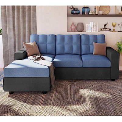 Casacomfort Nordia 4 Seater Fabric LHS L Shape Sofa Set (Blue-Dark Grey)