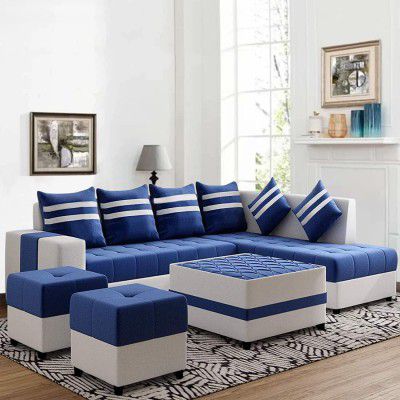 CASASTYLE Stylio 8 Setaer RHS L Shape Fabric Sofa Set 