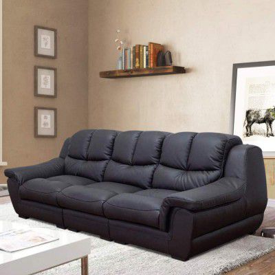 [Extra Rs 12500 OFF] CASASTYLE - Zavia 3 Seater Sofa Set in Leatherette (Black) - Super Fluffy & Super Comfortable Collection