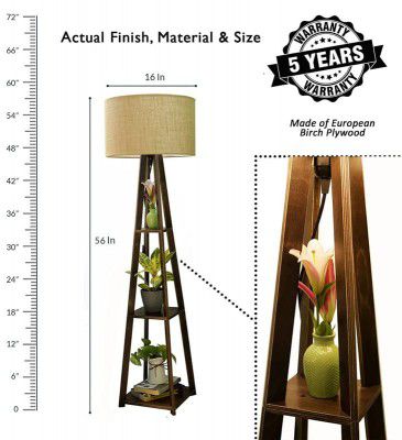 Case Plus Home dcore Natural Teak Wooden Crafter Standard Size Tripod Floor Lamp with Jute Shade Home Decors Gift