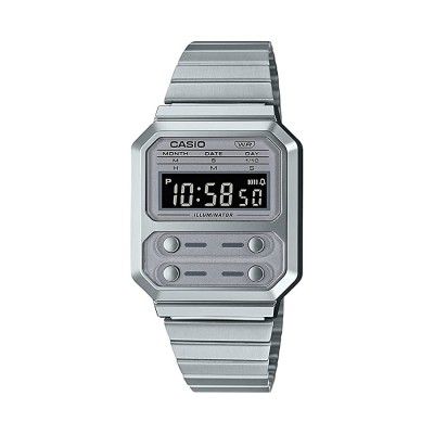 Casio Digital Silver Dial Unisexs Watch-A100WE-7BDF