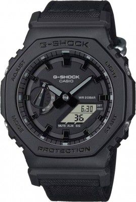 CASIO G-SHOCK Black Dial Black Cordura Nylon Band Analog-Digital Watch - For Men G1524 (GA-2100BCE-1ADR)