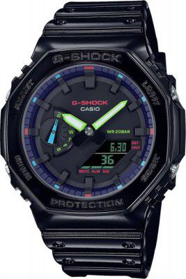 CASIO G-SHOCK Multi-Coloured Dial Black Resin Strap Analog-Digital Watch - For Men G1367 (GA-2100RGB-1ADR)
