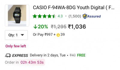 CASIO Youth Digital ( F-94WA-8DG ) Digital Watch - For Men D052