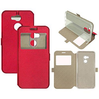 Casotec Premium Kickstand Caller-id Flip Case Cover with Snap Button Closure for Xiaomi Redmi 4 Prime - Red