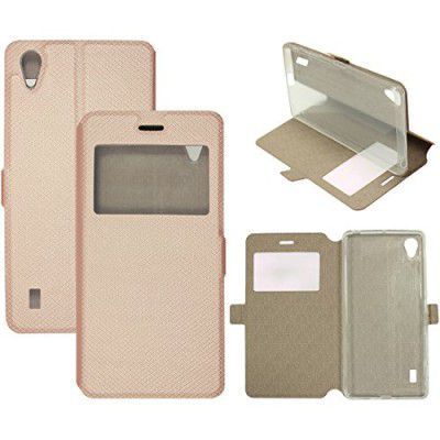 Casotec Premium Kickstand Caller-id Flip Case Cover with Snap Button Closure for VIVO Y15 - Gold