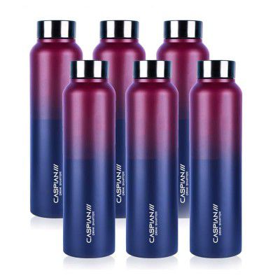 Caspian Astra Stainless Steel Water Bottle 1 ltr (Litre) for Fridge, Home, Office, School, Gym-Ideal for Adults, Men, Women, Kids, Boys, Girls-1000ml Leakproof, Rust free, Set of 6, Midnight Crimson