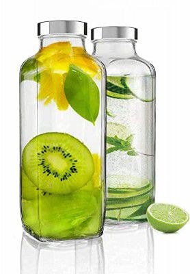 castanea Glass Water Bottle with Leak-Proof Airtight Stainless Steel Lid for Water - 1000ml