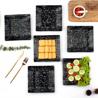 Castleite Angels Melamine Plates Set of 6 - Snack Platters for Serving Breakfast or Fancy Buffet at Home or a Café (7 Inches, Marble Black)