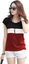 Casual Short Sleeve Color Block Women Maroon Top...