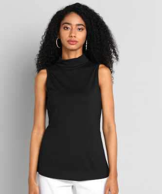 Casual Sleeveless Solid Women Black Top