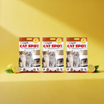 CatSpot Lemon Flower Scented Cat Litter – 15kg | Ultra Absorbent, Quick Clumping, Odor Control, Dust-Free Formula for Cats