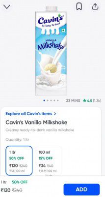 Swiggy Instamart : Cavin's Vanilla Milkshake