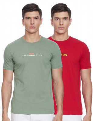 Cazibe Mens Regular T-Shirt (CZ11105_Red/S.Green M)