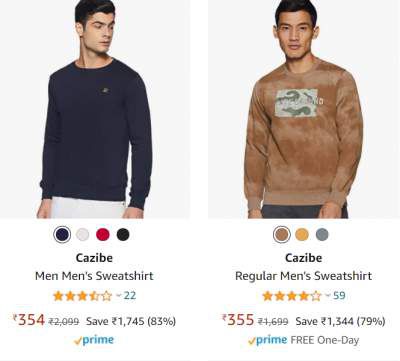 Cazibe Men's Sweatshirt Upto 84% Off