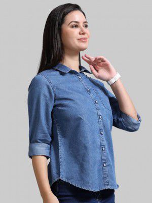 CAZZBA  Women Regular Fit Solid Cut Away Collar Casual Shirt