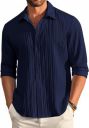 CB-COLEBROOK Men's Casual Button Down Shirts Long Sleeve Linen Shirt Fashion Textured Beach Summer Shirt...