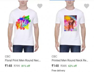 CBC Floral Print Men Round Neck White T-Shirt up to 80% off
