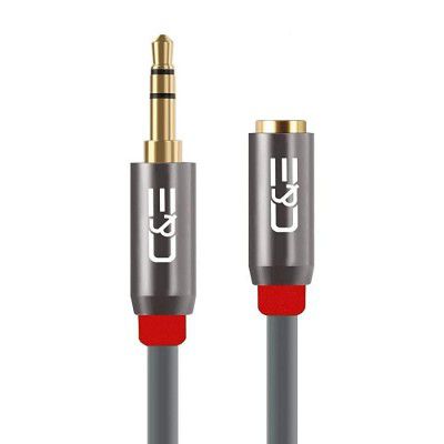 C&E CNE64315 15 ft(4.5 M) 3.5mm Aux Male to Female Extension Stereo Audio Cable Grey   