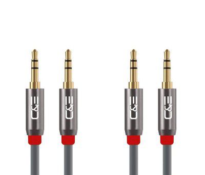 C&E CNE722900 50ft(15.2M) 3.5mm Aux Male to Male Extension Stereo Audio Cable Grey (50 Feet/15.2 Meters) Compatible for iPhone, iPad or Smartphones, Tablets, Media Players (2 Pack)