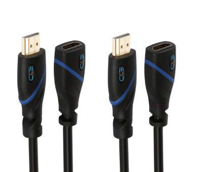 C&E High Speed HDMI Cable Male to Female with Ethernet Black (12 Feet/3.6 Meters), (2 Pack)