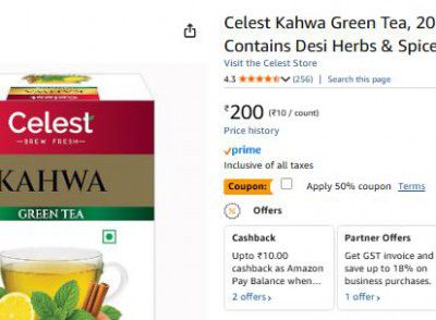 Celest Kahwa Green Tea, 20 Tea Bags | Helps in Detox | Contains Desi Herbs & Spices