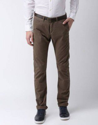 Celio  Men Slim Fit Khaki Pure Cotton Trousers