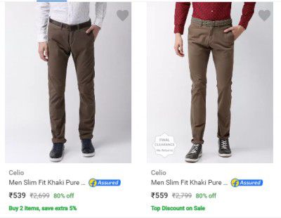 Celio Mens Trousers upto 80% off