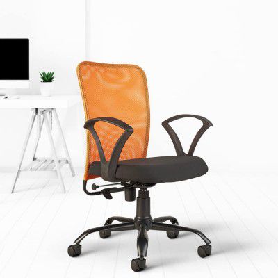 CELLBELL C83 Ergonomic Mesh Mid Back Office Chair for Home & Office (Orange)