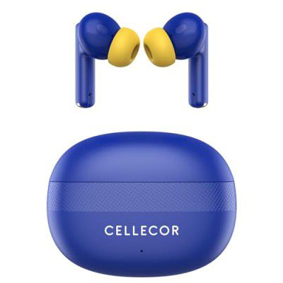 CELLECOR BROPODS C105 Tune TWS with 45 Hrs Playtime, Noise Cancellation, Auto-Connect, Touch Controls, 13mm Drivers, 50ms Low Latency Game Mode, Fast Charging-Type-C, BT- 5.3v (Blue-Yellow)