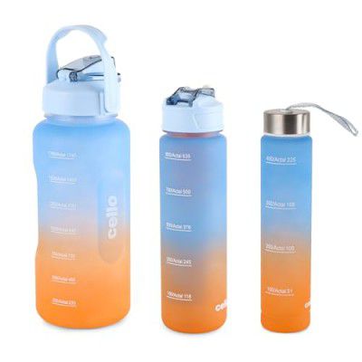CELLO All Day Large Water Bottle, Sky Blue | Set of 3 (310ml, 790ml, 2085ml)
