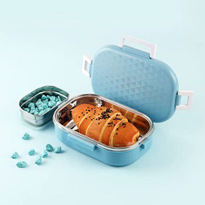 CELLO Altro Neo Lunch Box, Neo Blue, 700ml | 2 Units Insulated Lunch Boxes |Stainless Steel Lunch Box for Kids | Leak-Proof Snacks Tiffin Box for School