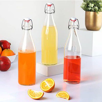CELLO Aquaria Glass Water Bottle | Freezer Safe & Leakproof Flip Cap | 1000ml, Set of 3
