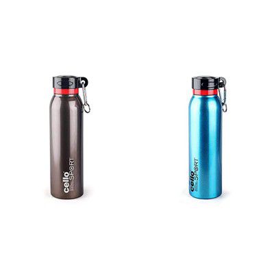 Cello Beatle Stainless Steel and Plastic Hot and Cold Double Walled Water Bottle (550ml, Brown)