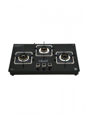 Cello Black Glass Top 3 Burner Automatic Gas Stove