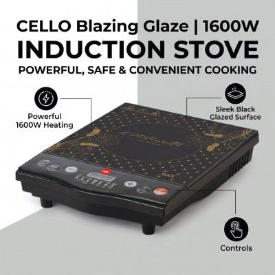 CELLO Blazing Glaze Induction Stove 1600 Watts Black