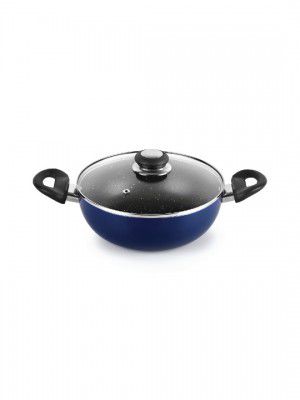 Cello Blue Aluminium Non Stick Kadhai with Glass Lid 2L