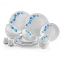 CELLO Blue Swirl Dazzle Series Opalware Dinner Set of 23 Pieces for Family of 6 ...