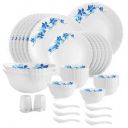 CELLO Blue Swirl Dazzle Series Opalware Dinner Set of 35 Pieces for Family of 6...