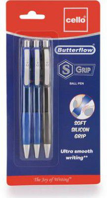 Cello Butterflow S Grip Ball Pen (Pack of 3, Blue, Black)