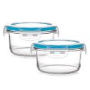 CELLO Camillia Round Borosilicate Glass Container, Clear, Leakproof and Air Tight, 2pcs, 400ml | Microwave Safe Glass Containers Set | Stackable Glass Container with Lid...