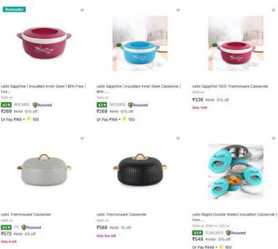 Flipkart : Cello Casseroles Starts At Rs 242