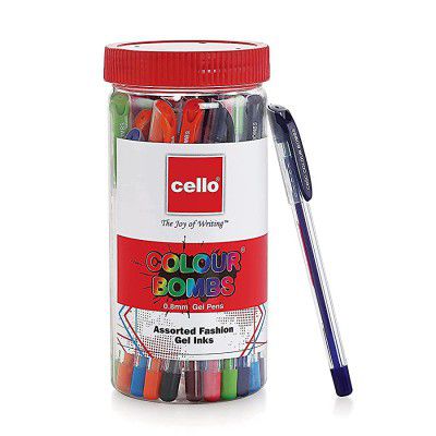 Cello Colour Bomb Gel Pens | 10 Vivid Ink Colours | Jar of 25 Units